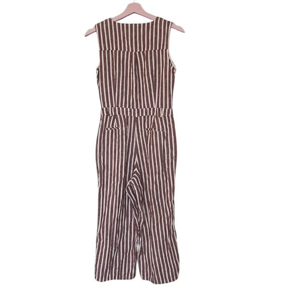 Boden Verity Red & White Striped Linen Blend Cropped Jumpsuit - 6 - Picture 9 of 15